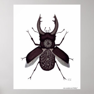 Surreechte zwarte en witte tekening van de klok poster