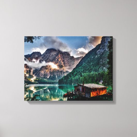 Surreëel Italiaans meer Canvas Afdruk (Voorkant)