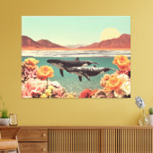 Surreel oceaan scène met walvissen en koraal canvas afdruk (Insitu (Woonkamer))