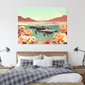 Surreel oceaan scène met walvissen en koraal canvas afdruk (Insitu (Slaapkamer))