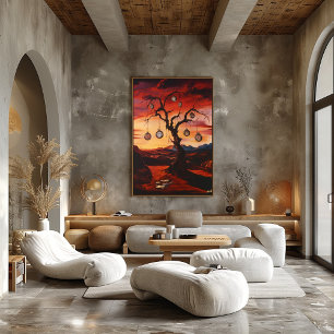 SURREËLE BOOM MET KLokken bij Zonsondergang – Surr Poster