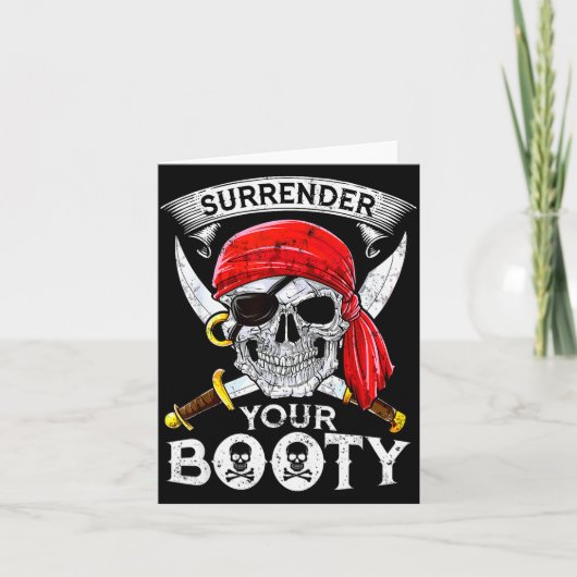 Surrender Your Booty Rate Skull Funny Jolly Roger Kaart (Voorkant)