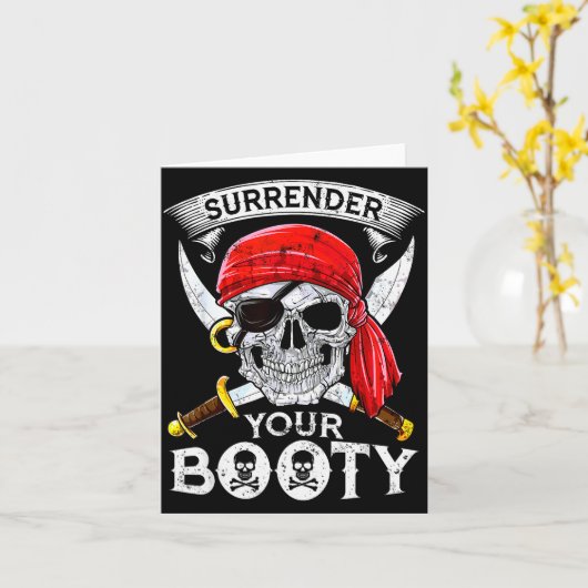 Surrender Your Booty Rate Skull Funny Jolly Roger Kaart (Gele Bloem)