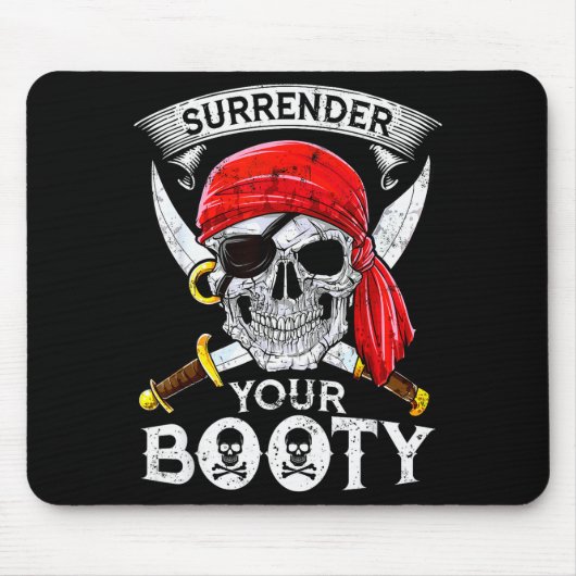 Surrender Your Booty Rate Skull Funny Jolly Roger Muismat (Voorkant)