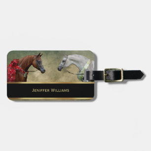 Surreus twee paarden schilderen. bagagelabel
