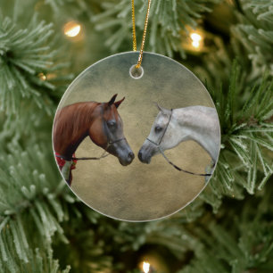 Surreus twee paarden schilderen. keramisch ornament