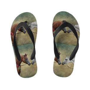 Surreus twee paarden schilderen. kinder teenslippers