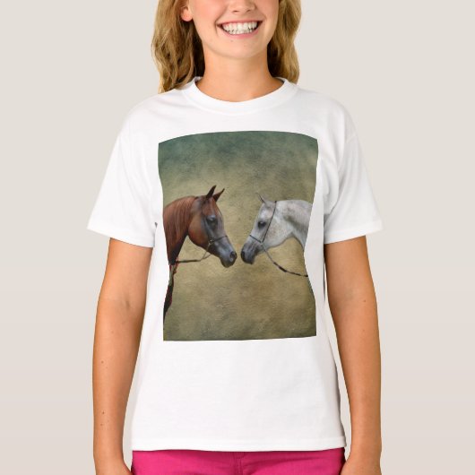 Surreus twee paarden schilderen. t-shirt (Voorkant)
