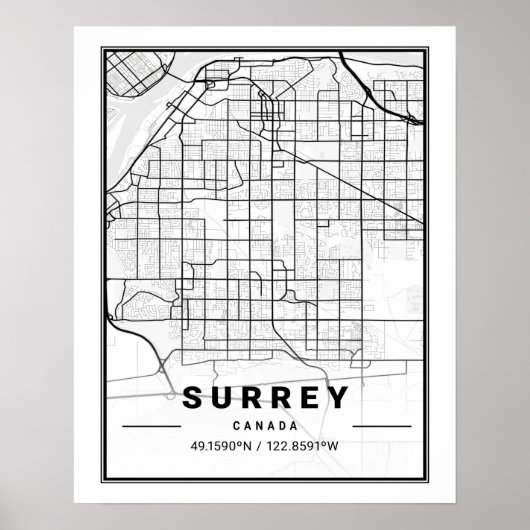 Surrey British Columbia Canada Travel City Map Poster (Voorkant)