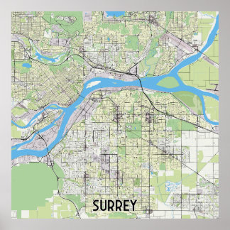 Surrey Canada kaart Poster