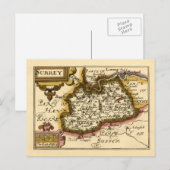 Surrey County Engeland Oude antiquarische atlas ka Briefkaart (Voorkant / Achterkant)
