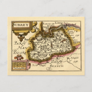 Surrey County Engeland Oude antiquarische atlas ka Briefkaart