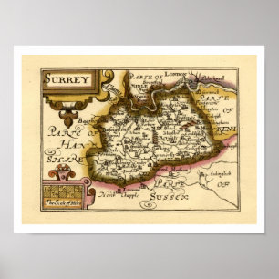 Surrey County Engeland Oude antiquarische atlas ka Poster