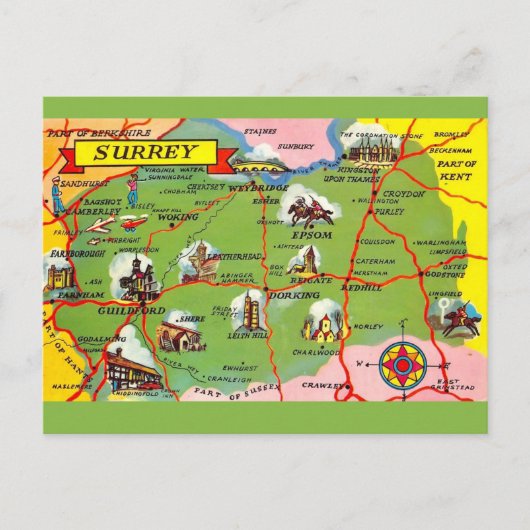 Surrey Engeland Kaart Ansichtkaart (Voorkant)