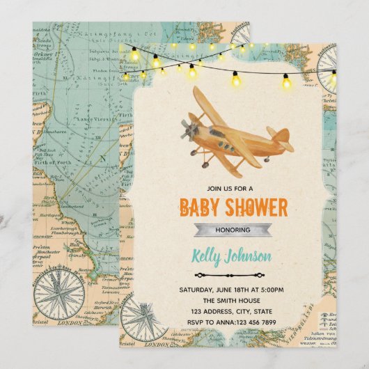 Survelvliegtuig - verjaardagsuitnodiging voor douc kaart (Voorkant / Achterkant)