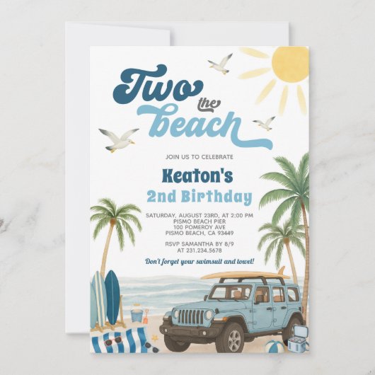 Surven 2e verjaardagsuitnodiging - Twee het strand Kaart (Voorkant)