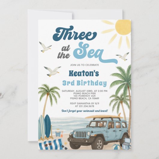 Surven 3e verjaardagsuitnodiging - Drie in het Zee Kaart (Voorkant)