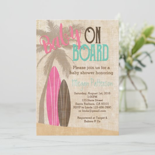 Surven Baby shower Uitnodiging  stijl Meisje (Staand voorkant)