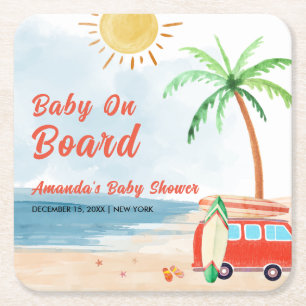 Surven Beach Baby aan boord van het Baby shower Kartonnen Onderzetters