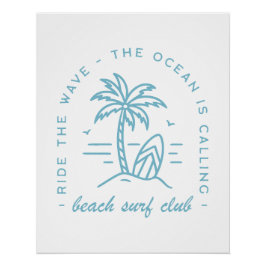 Surven Beach Club Surfen Ocean Blue Boho Esthetisc Perfect Poster