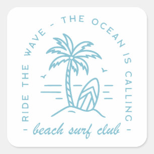 Surven Beach Club Surfer Surfen Oceaan Liefhebber Vierkante Sticker
