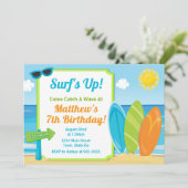 Surven Board Verjaardag Uitnodiging Surven Beach P (Staand voorkant)