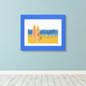 Surven borden op het strand met de platte canvas afdruk (Insitu (Houten vloer))