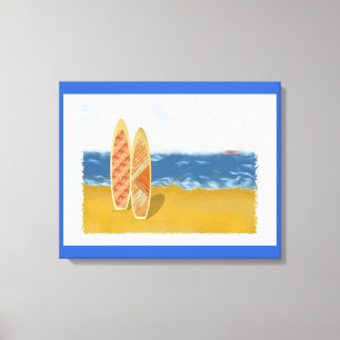 Surven borden op het strand met de platte canvas afdruk