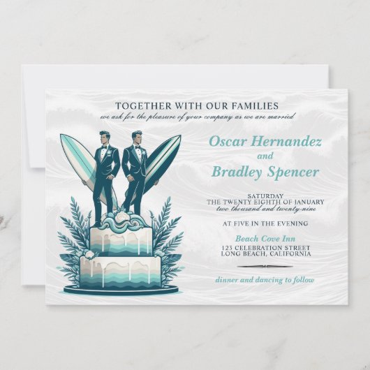 Surven bruidegoms bruiloft uitnodiging (Voorkant)