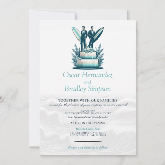 Surven bruidegoms bruiloft uitnodiging (Voorkant)