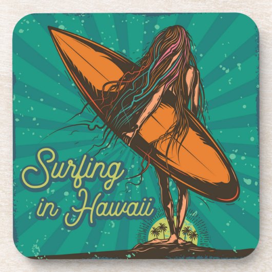 Surven Hawaii Surfer Summer | Surfer Girl Onderzet Bier Onderzetter (Voorkant)