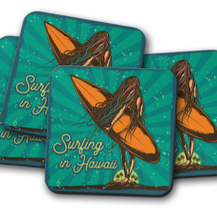 Surven Hawaii Surfer Summer Surfer Girl Onderzet Bier Onderzetter