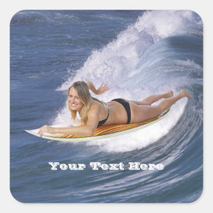 Surven omhoog! Vang de golf! Vierkante Sticker