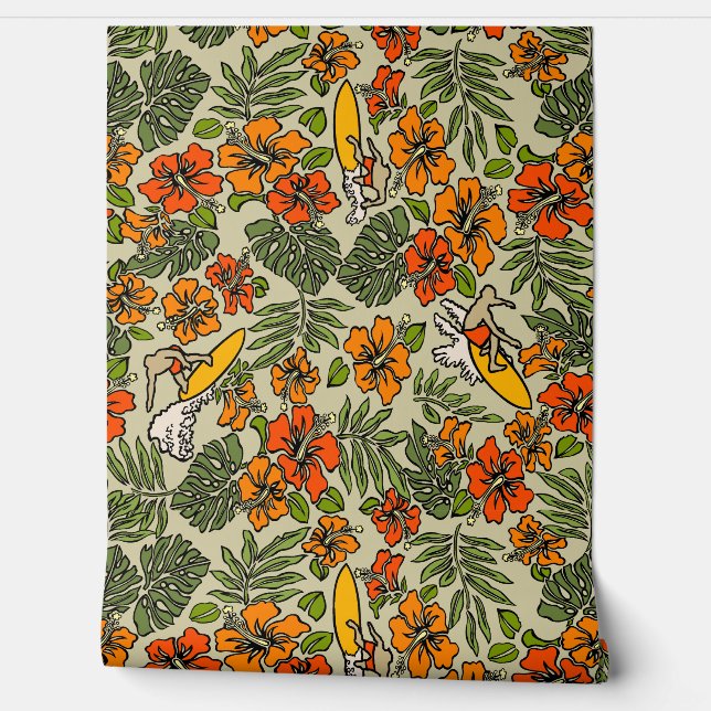 Surven Pareau Hawaiian Hibiscus Surfen Warm Multi Behang (Afrollen)