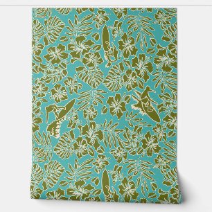 Surven Pareau Hawaiian Hibiscus Surfing Turq Behang