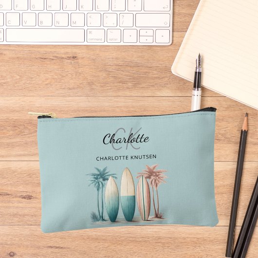 Surven planken palmbomen retro blauwgroen aqua etui