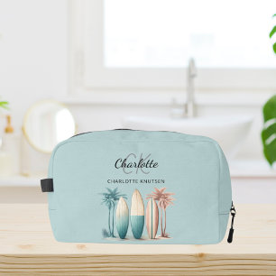 Surven planken palmbomen retro blauwgroen aqua toilettasje