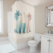 Surven planken palmbomen retro groen geel douchegordijn (In situ)