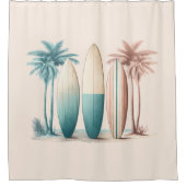 Surven planken palmbomen retro groen geel douchegordijn (Voorkant)