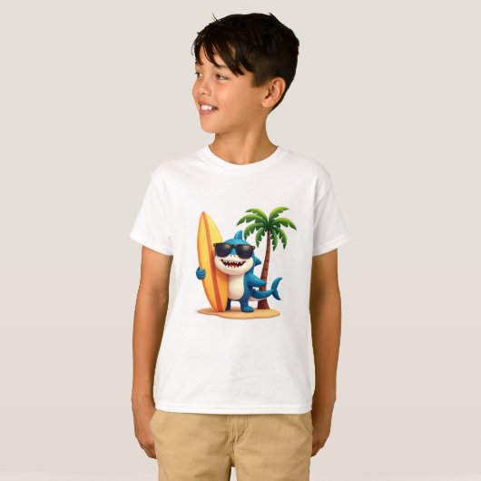 Surven Shark Vibes 🦈 Cool Beach Cartoon Style T-s T-shirt (Voorkant volledig)