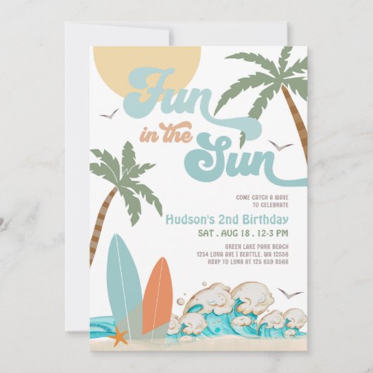 Surven surfen plezier in de zon verjaardag strand kaart (Voorkant)
