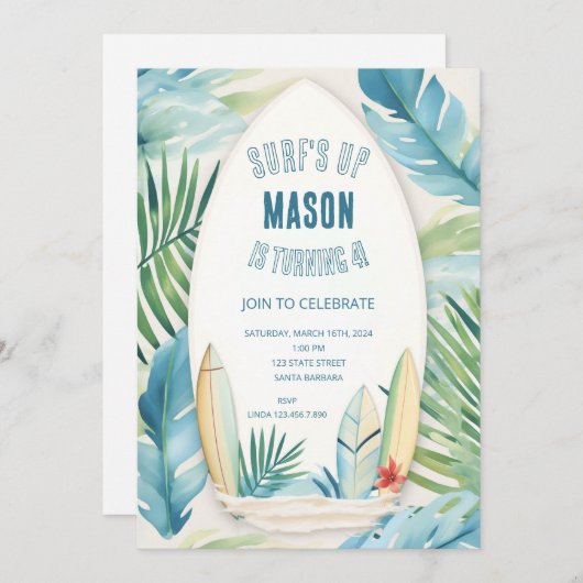 Surven Verjaardagsfeestuitnodiging in blauw Kaart (Voorkant / Achterkant)