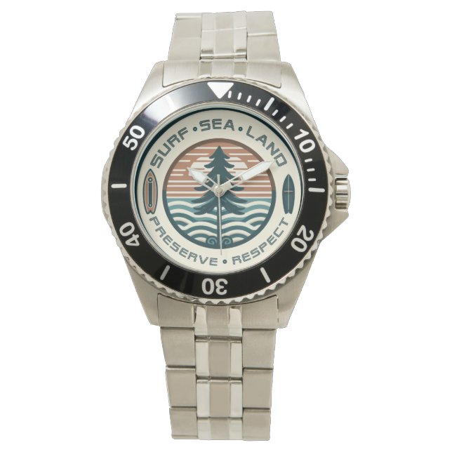 Surven, Zee, Land Preserve & Respect Watch Horloge (Voorkant)