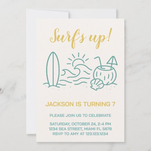Surven's Up bewerkbare verjaardagsuitnodiging Kaart (Voorkant)