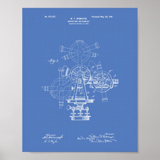 Surveying Instrument 1901 Patent Art Blueprint Poster (Voorkant)