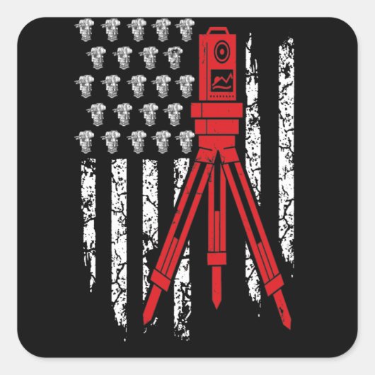 Surveyor Engineer Flag USA Vierkante Sticker (Voorkant)