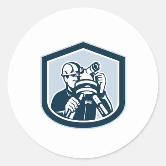 Surveyor landmeetkundige Theodolite Shield Retro Ronde Sticker (Voorkant)