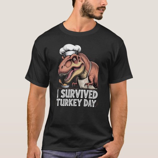 SurvivedTurkeyDay TRex Chef Funny Thanksgiving T-shirt (Voorkant)