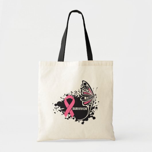 Survivor Abstracte Butterfly Breast Cancer Tote Bag (Voorkant)