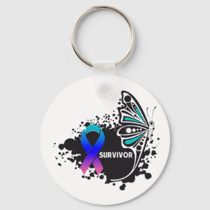 Survivor Abstracte Butterfly Thyroïde Cancer Sleutelhanger